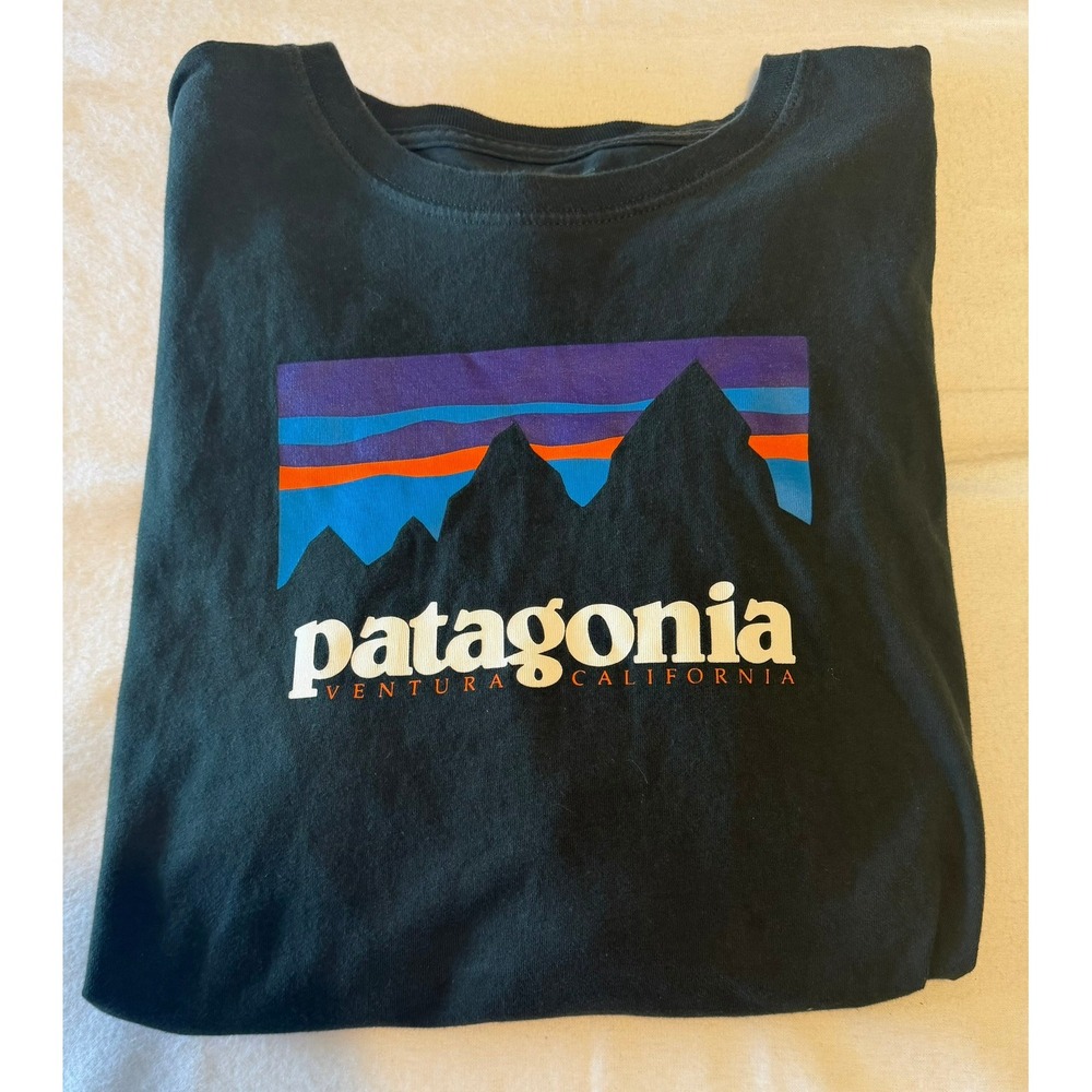 Patagonia Mens Long Sleeve T-Shirt Black Organic Cotton Large Regular Fit